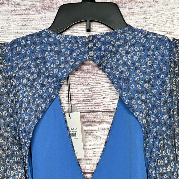 Bardot Blue Girly Ditsy Floral Ruched Open Back Mini Dress Size Large New - Picture 5 of 11